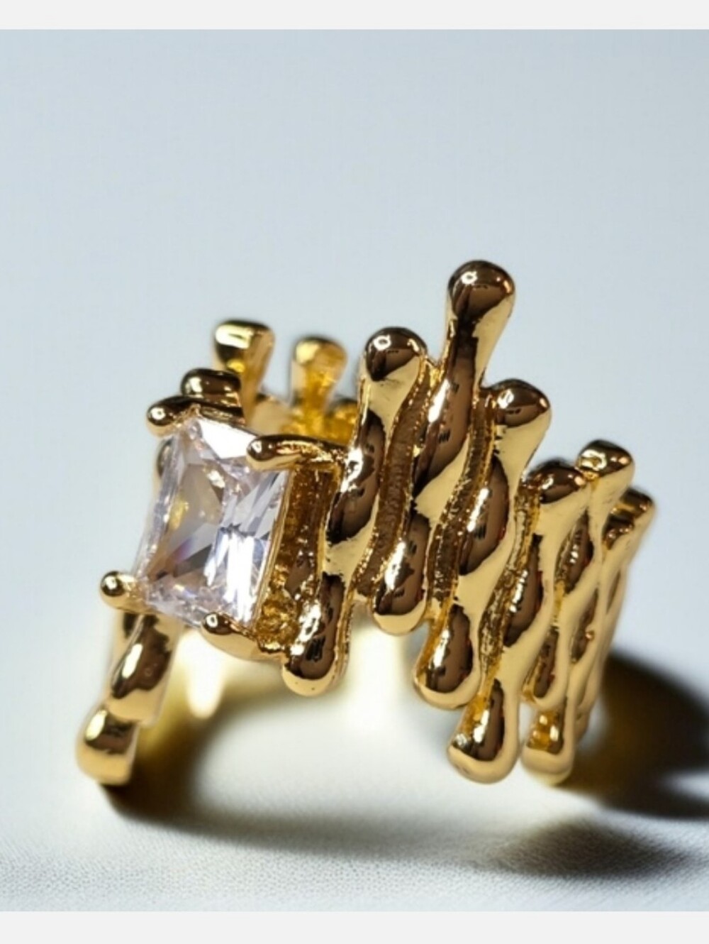 18k Gold Plated Molten Zircon Crystal Ring - Picture 2 of 6